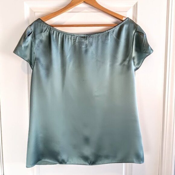 Forth & Towne Teal Blue Green Silk Charmeuse Cap Sleeve Top - Picture 2 of 5